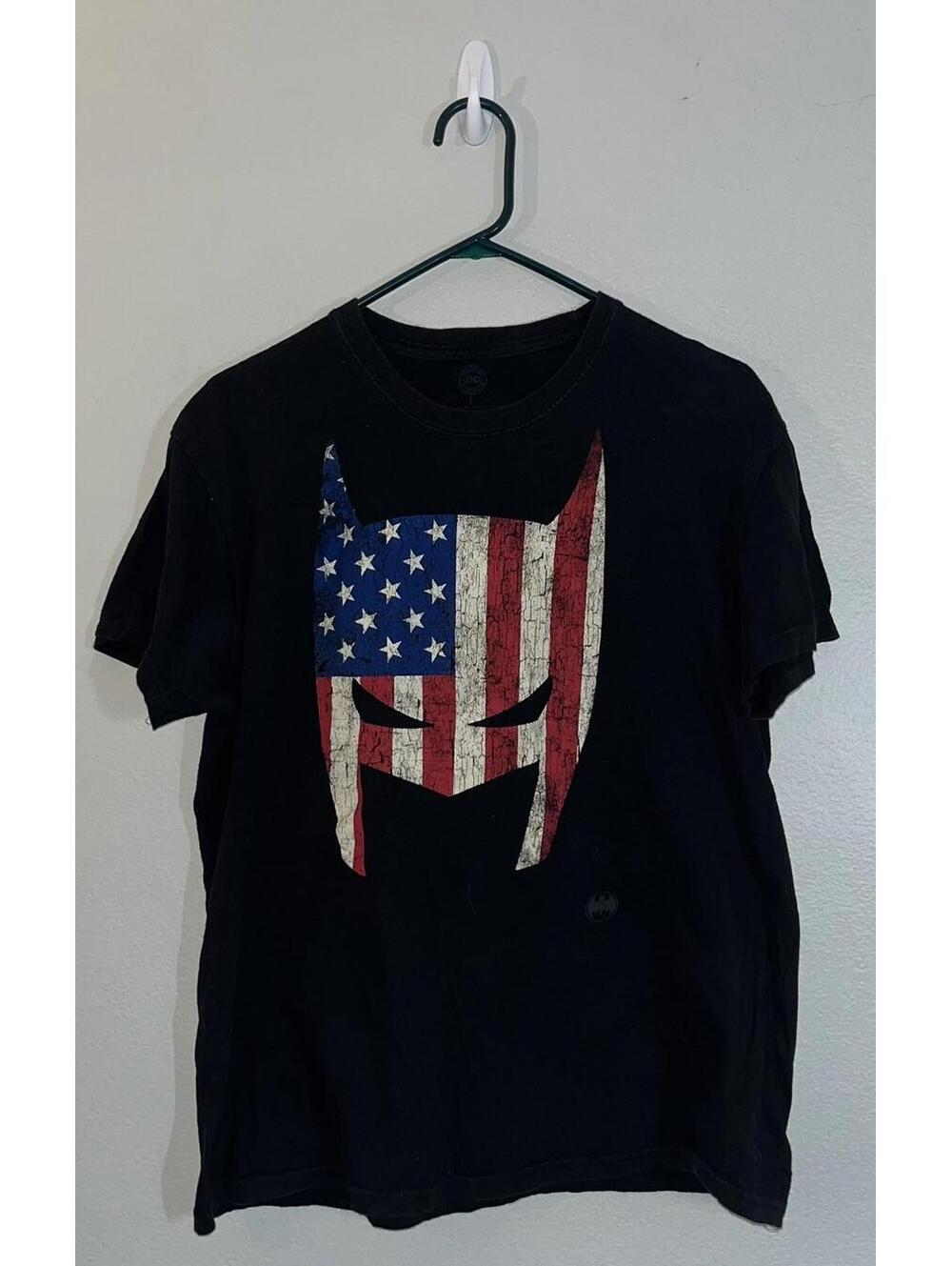 DC Comics BATMAN Patriotic Face Graphic T Shirt Tee L Flag Black